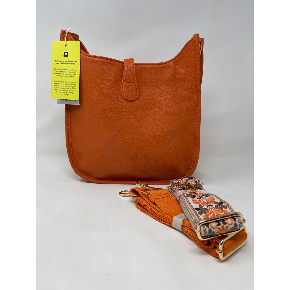 Ahdorned Orange Vegan Leather Messenger Crossbody Bag with 2 Guitar Straps NEW
